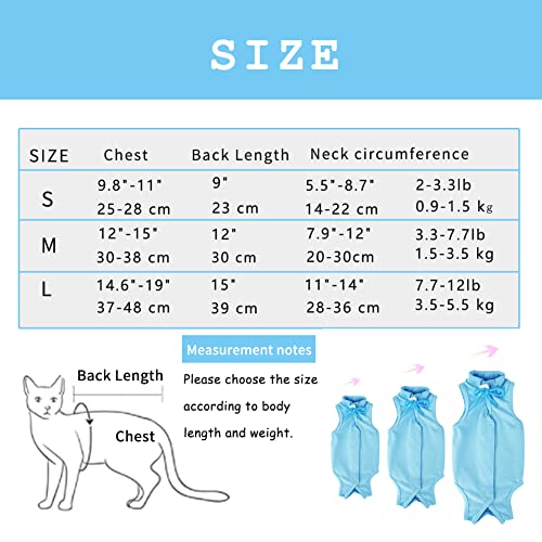 Easy Joy Traje de Recuperación Profesional para Gatos, Anti-Lamido Medical Chaleco con Pasta Magica, E-Collar Alternativa para Gatos, para Gatito Heridas Abdominales o Enfermedades de la Piel(L,Azul)