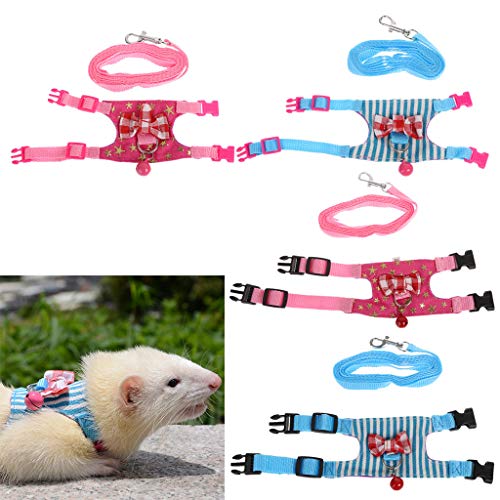 ECMQS Hamster/Conejo – Arnés – Conjunto de correa – Para Furet/Cerdo de India/Pequeño Animal Domestico – Cinturón horágico (Azul, S)