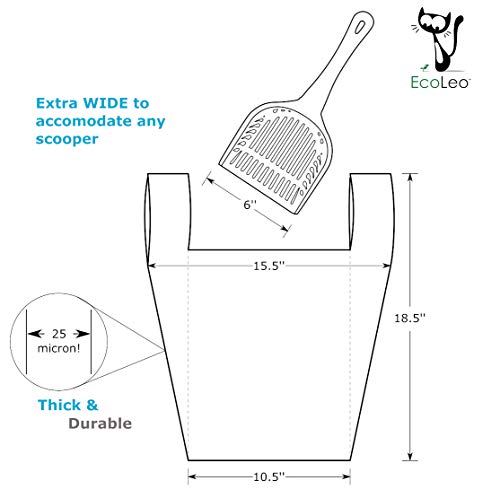 EcoLeo Bolsas de basura para gatos – X-Grande, Compostable, libre de plástico, gruesas, a prueba de fugas, bolsas de caca para mascotas y perros con asas fáciles de atar, 10.5 x 18.5 pulgadas