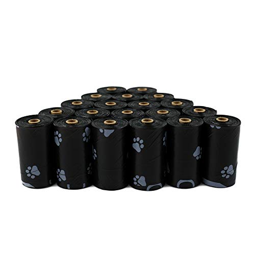 Ecoup 150 Bolsas degradables para desechos de Perro con impresión de Patas, 10 Rollos biodegradables Color Negro, Bolsas de Limpieza para Perros