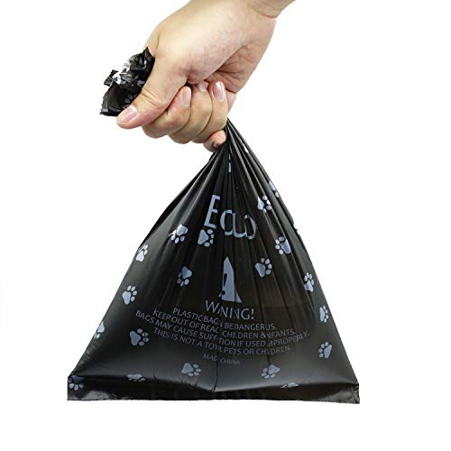 Ecoup 150 Bolsas degradables para desechos de Perro con impresión de Patas, 10 Rollos biodegradables Color Negro, Bolsas de Limpieza para Perros