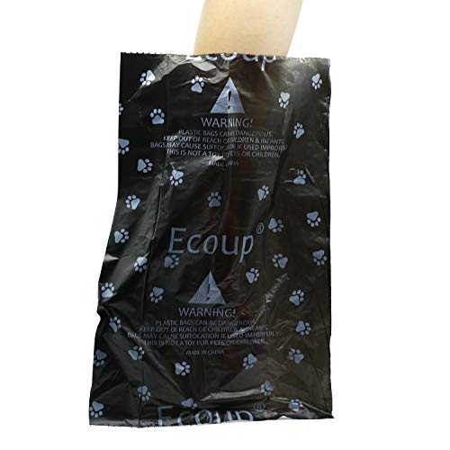 Ecoup 150 Bolsas degradables para desechos de Perro con impresión de Patas, 10 Rollos biodegradables Color Negro, Bolsas de Limpieza para Perros