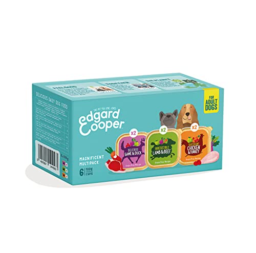 Edgard & Cooper Pienso para Perros Adultos Comida Humeda Natural Multipack 100gX6, 2XPollo/Pavo 2XCordero/Ternera 2XVenado/Pato, Alimento Sano, Sabroso y Equilibrado