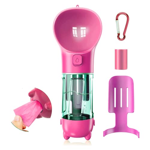 Edipets, Bebedero Perro Portátil, 300 ml y 500 ml, Dispensador Bolsas Caca Perro, Pala para Recogida, 3 en 1, Práctico y Ligero (500 ml, Rosa)