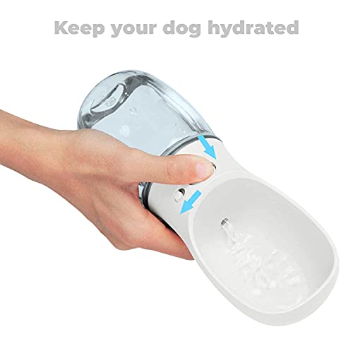 Edipets, Bebedero Perro Portatil, 350 ml, Antibacteriano, Botella Agua a Prueba de Fugas, Libre de BPA, Ideal para Actividades al Aire Libre (Blanco)