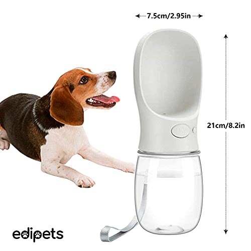 Edipets, Bebedero Perro Portatil, 350 ml, Antibacteriano, Botella Agua a Prueba de Fugas, Libre de BPA, Ideal para Actividades al Aire Libre (Blanco)