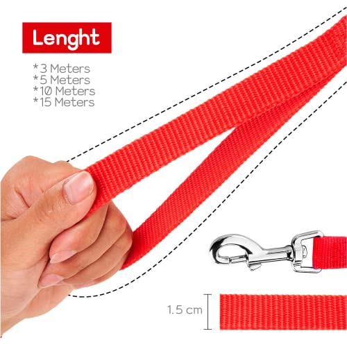 Edipets, Correa Perro Larga, Adiestramiento, Resistente 1.5m / 3m / 5m / 10m / 15m, de Naylon, Fuerte para Camping Paseo, para Perros/Mascotas Grande/Mediano/Pequeño (3 Metros, Rojo)