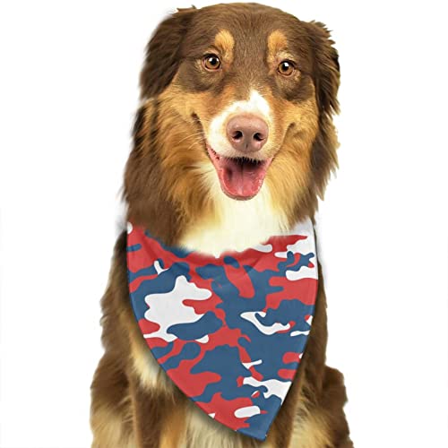 EDJKEJYCO Bandanas de perro de camuflaje azul rojo blanco, ajustable para cachorro, bufandas lavables a máquina para perros pequeños y medianos y grandes