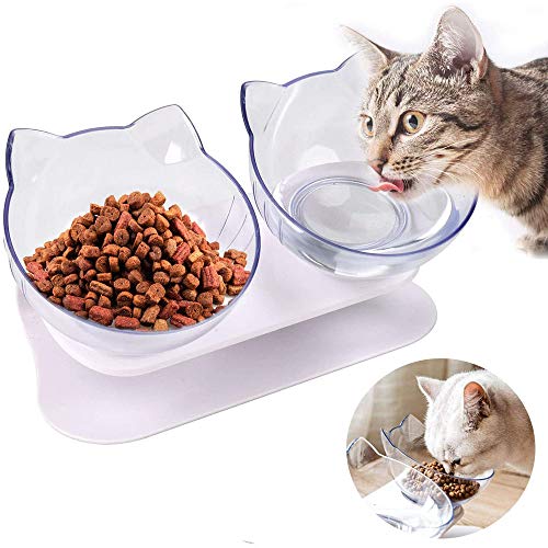 EIKLNN Comederos para Gatos con Soporte Elevado, Cuencos para Gato Doble Transparente, Tazón de Comida para Gatos Ajustable, para Gatos y Perros Pequeños