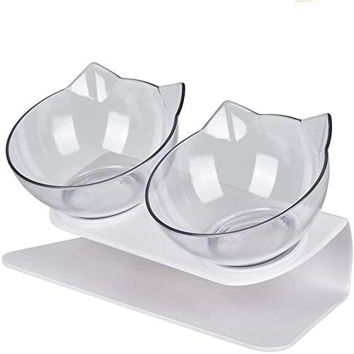 EIKLNN Comederos para Gatos con Soporte Elevado, Cuencos para Gato Doble Transparente, Tazón de Comida para Gatos Ajustable, para Gatos y Perros Pequeños