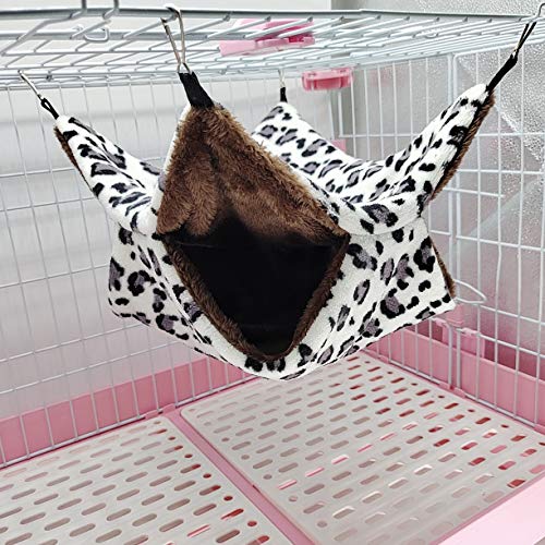 ELEpure - Hamaca de leopardo para animales pequeños - Cama colgante de peluche para dormir caliente - Accesorios para ardilla, gerbola Chinchilla Furet cobaya (34 x 34 cm)