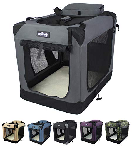 EliteField Cajón plegable de 3 puertas para perros, interior y exterior, varios tamaños y colores disponibles (50,8 cm de largo x 35,5 cm de ancho x 35,5 cm de alto, gris)