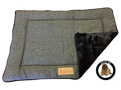 Ellie-Bo Cama Reversible de Tweed y Piel sintética Negra para jaulas y Cajas de Perro de 30 Pulgadas