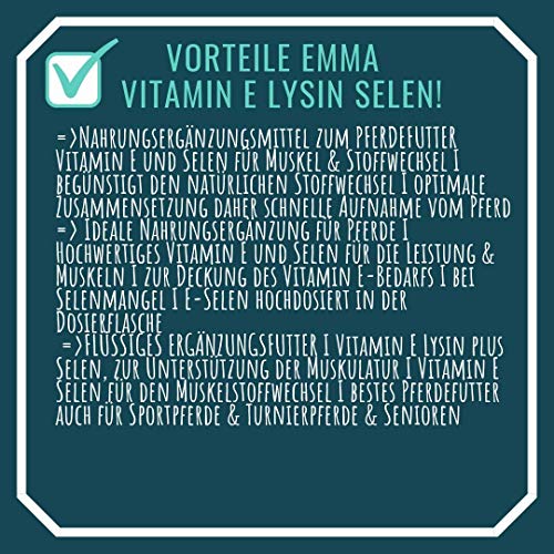 EMMA Vitamina E Selenio Lisina para Caballos I Conjunto económico I Músculo y metabolismo I más aminoácidos Booster 30 ml + 1 L