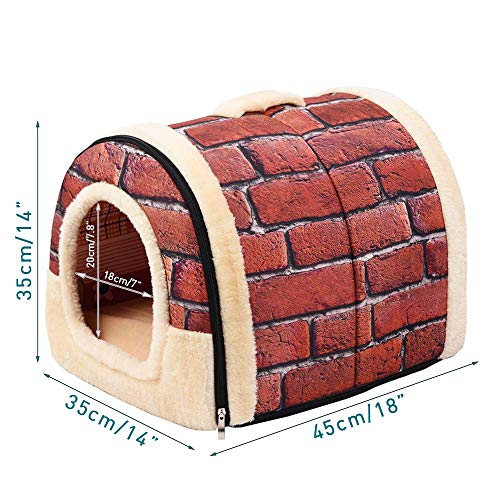 Enko 2 en 1 Cómodo Casa para Mascotas y Sofá, Interiores y Exteriores Portátil Plegable de Cama para Perro/Cama para Gato. Una Casa Caliente para su Mascota.(Medium, Brick Red)