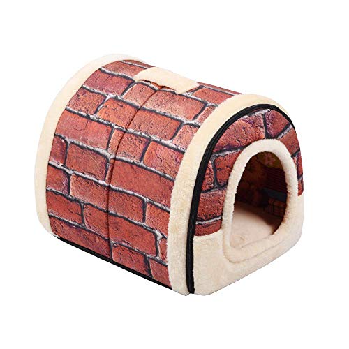 Enko 2 en 1 Cómodo Casa para Mascotas y Sofá, Interiores y Exteriores Portátil Plegable de Cama para Perro/Cama para Gato. Una Casa Caliente para su Mascota.(Medium, Brick Red)