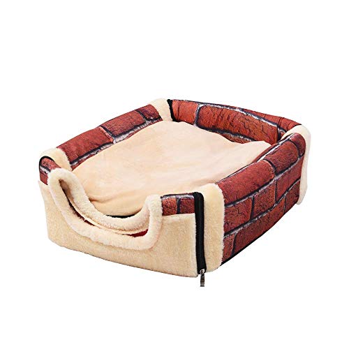 Enko 2 en 1 Cómodo Casa para Mascotas y Sofá, Interiores y Exteriores Portátil Plegable de Cama para Perro/Cama para Gato. Una Casa Caliente para su Mascota.(Medium, Brick Red)