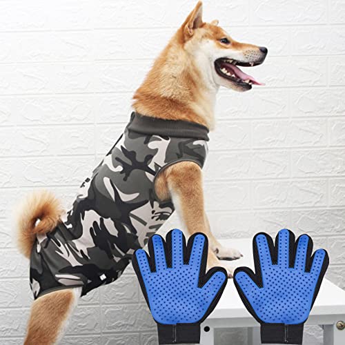 EnweKapu Camiseta Perro Operación Canina, Body Gato Recuperacion, Incluye Guantes, Evita Lamer La Herida, Antiansiedad Perro Traje Perro-L-Camouflage