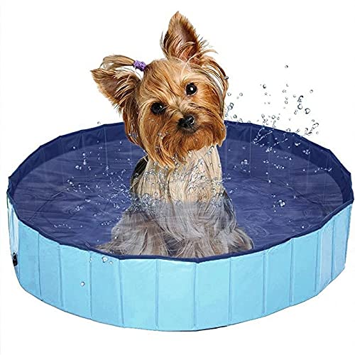 Eogrokerr Piscina plegable de verano para mascotas, baño para mascotas, piscinas portátiles al aire libre, bañera plegable para perros y gatos (azul)