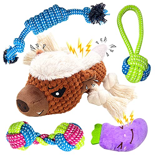 EONAZE Juguetes para Perro con Sonido, Mordedor Perro Cachorro, Peluche para Perros Resistente, Juguetes Interactivos Duraderos para Cachorros Perro Pequeño Mediano (Pack 2)