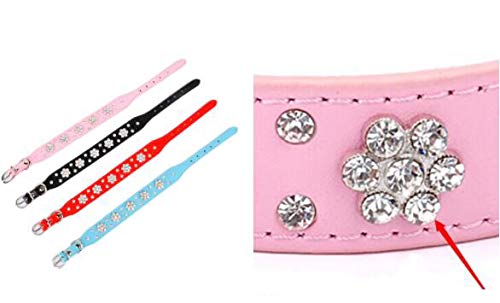 Ericotry - Collar ajustable para perros de mascotas con diamantes de imitación de flores, de piel sintética con tachuelas para perros medianos (rosa)