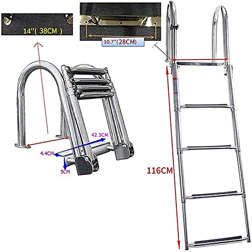 Escalera De Acero Para Cubierta De Pontones, Escalera De 4 Escalones, Escalera De Acoplamiento Telescópica Plegable Para Piscina De Muelle De Yates, 550 Libras De Capacidad, Escalera Con Pasamanos