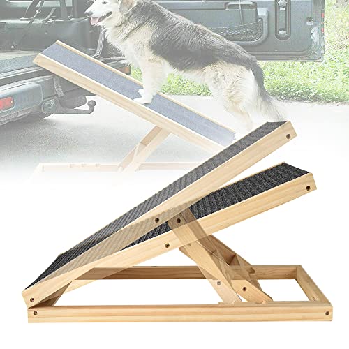 Escalera para Perros, Rampa Plegable para Perros y Gatos, Rampa de Madera Ajustable en Altura de 30-40 cm, Sendero para Mascotas con Superficie Antideslizante para Coches, Camas, Sofás