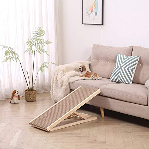 Escaleras Escalones Ajustable del Perro Casero Escaleras de Rampa, Rampa para Perros de Madera Portátil Plegable para Perros Pequeños Medianos Grandes, Diseño Antideslizante, Uso Interior / Exterior