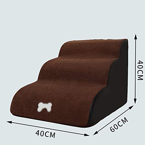 Escaleras para mascotas para perros pequeños y gatos con funda extraíble para camas altas Ligeras para perros grandes, medianos, gatos, mascotas mayores, fáciles de subir escaleras,Marrón,3 steps