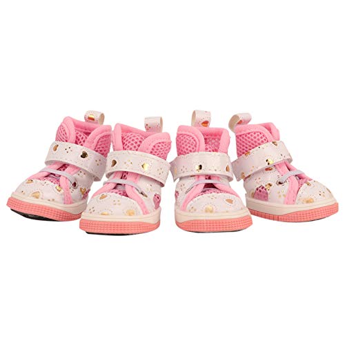 Esenlong Zapatos de perro para mascotas con lazo de primavera y verano, zapatos deportivos transpirables para perros pequeños, color rosa antideslizante 3