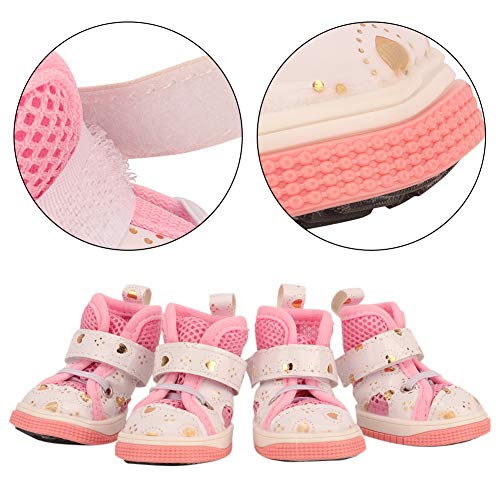 Esenlong Zapatos de perro para mascotas con lazo de primavera y verano, zapatos deportivos transpirables para perros pequeños, color rosa antideslizante 3