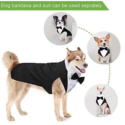 Esmoquin de Perro Set de Traje y Bandana de Perro Esmoquin Formal de Perros Traje de Fiesta Boda de Mascotas Camisa de Pajarita de Boda para Disfraces Cumpleaños Halloween (L)