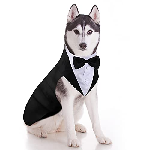 Esmoquin de Perro Set de Traje y Bandana de Perro Esmoquin Formal de Perros Traje de Fiesta Boda de Mascotas Camisa de Pajarita de Boda para Disfraces Cumpleaños Halloween (L)