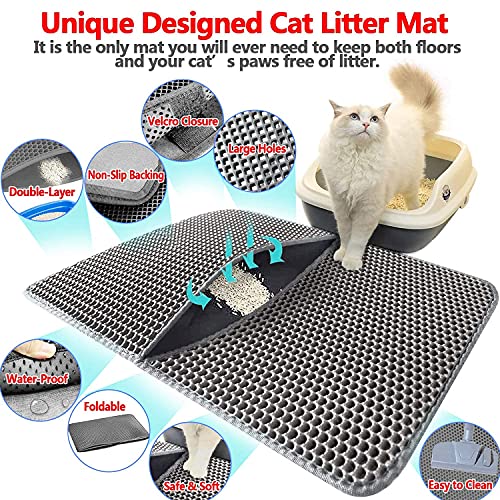 Estera de Arena para Gato 70 x 55 cm, Alfombra de Basura Impermeable Antideslizante Doble Capa Fácil de Limpiar, Esterilla para Gatos Trapping Mat