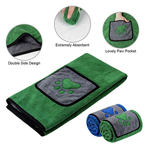 ETACCU Albornoz para Perros, 70 * 100 CM Toalla de baño de Microfibra Toalla para Perros, Accesorios de baño para Mascotas para Limpiar Perros, Gatos y Mascotas (Verde)