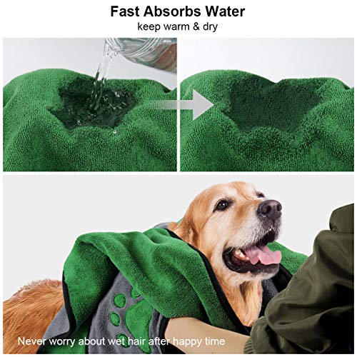 ETACCU Albornoz para Perros, 70 * 100 CM Toalla de baño de Microfibra Toalla para Perros, Accesorios de baño para Mascotas para Limpiar Perros, Gatos y Mascotas (Verde)