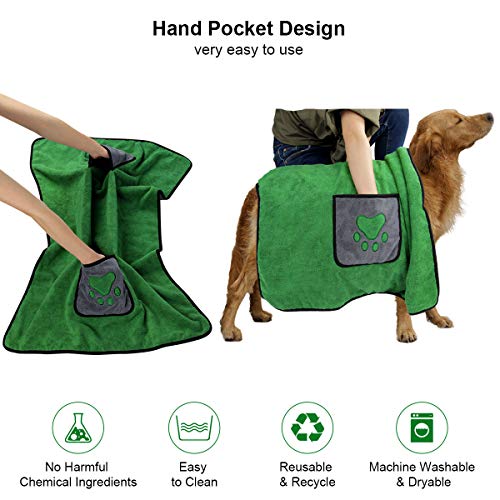 ETACCU Albornoz para Perros, 70 * 100 CM Toalla de baño de Microfibra Toalla para Perros, Accesorios de baño para Mascotas para Limpiar Perros, Gatos y Mascotas (Verde)