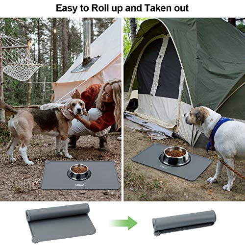 ETACCU Alfombrilla de alimentación para Mascotas, Alfombrilla para Comida para Perros, Alfombrilla Antideslizante para Gatos, Mantel Individual para Mascotas Impermeable (Pata de Perro Silicona 47cm)