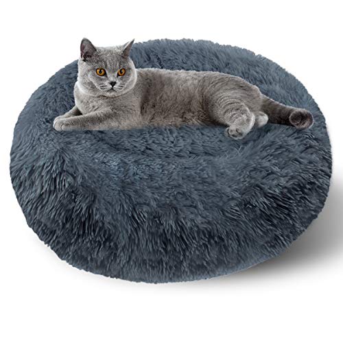 ETACCU Cama Redonda de Felpa para Gatos, casa para Perros, Cama para Mascotas, Cama para Mascotas pequeña con Forma de rosquilla Suave y cómoda 50 /60 / 70CM (50cm, Gris Oscuro)