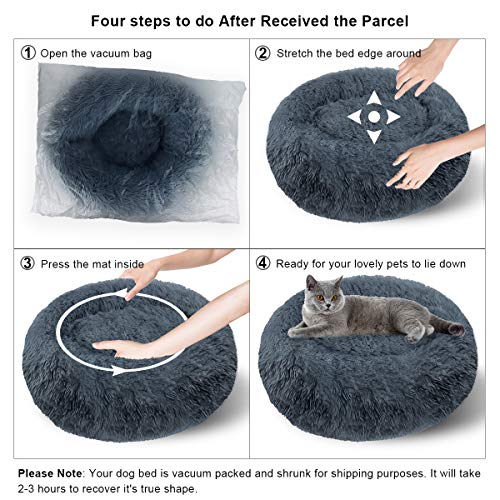 ETACCU Cama Redonda de Felpa para Gatos, casa para Perros, Cama para Mascotas, Cama para Mascotas pequeña con Forma de rosquilla Suave y cómoda 50 /60 / 70CM (50cm, Gris Oscuro)