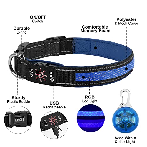 ETACCU Collar de Perro LED, Collar de Perros Ajustable con 3 Modos y 7 Colores, Collar Luminoso Impermeable Recargable por USB, Collares Básicos para Mascotas (Pequeño (30-45cm), Azul)