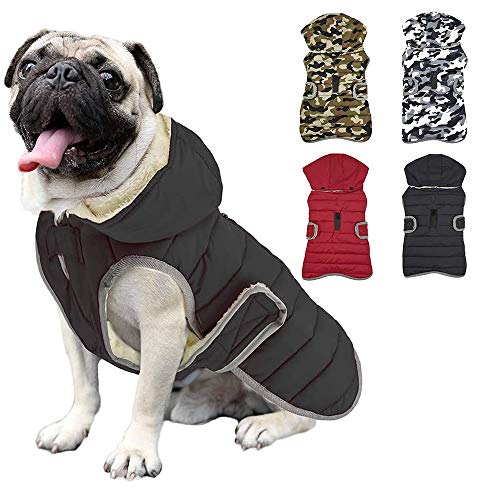 Etechydra Impermeable Chaqueta Abrigada para Perros, Reflectante Abrigo para Perro Sombrero Desmontable, Invierno Chaleco Felpa Chaqueta Perro Abrigo, S