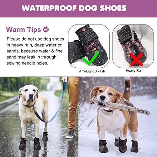 Etechydra Zapatos para Perros, 4Pcs Perro Botas Antideslizante Suela, Impermeables Protectores de Patas para Perros Pequeños Medianos y Grandes Zapatos, Negro 2#