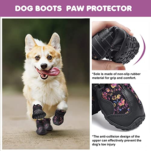 Etechydra Zapatos para Perros, 4Pcs Perro Botas Antideslizante Suela, Impermeables Protectores de Patas para Perros Pequeños Medianos y Grandes Zapatos, Negro 2#