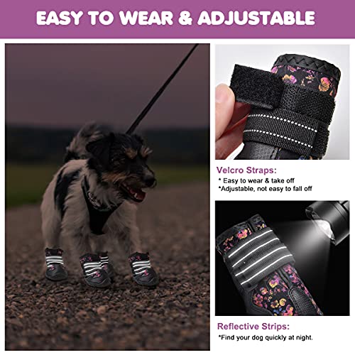 Etechydra Zapatos para Perros, 4Pcs Perro Botas Antideslizante Suela, Impermeables Protectores de Patas para Perros Pequeños Medianos y Grandes Zapatos, Negro 2#