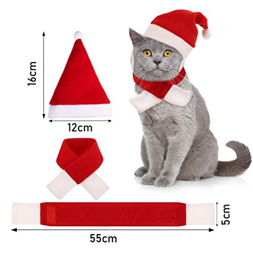 ETHEL Disfraz de Navidad para Mascotas, Sombrero Bufanda de Santa Navidad de Gato Perro, Accesorios de Ropa Ajustables para Mascotas de Cachorros y Gatos para Disfraces de Fiesta de Navidad