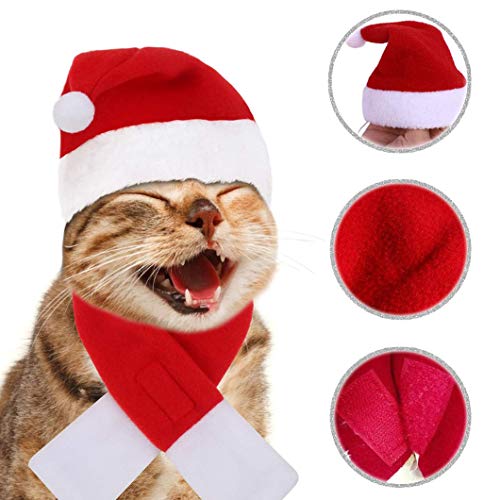 ETHEL Disfraz de Navidad para Mascotas, Sombrero Bufanda de Santa Navidad de Gato Perro, Accesorios de Ropa Ajustables para Mascotas de Cachorros y Gatos para Disfraces de Fiesta de Navidad