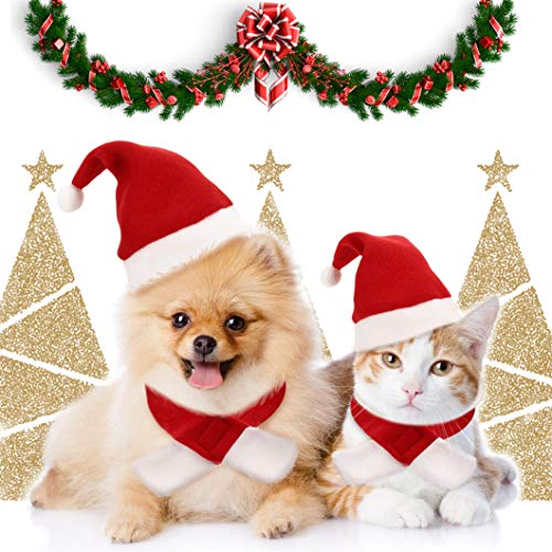 ETHEL Disfraz de Navidad para Mascotas, Sombrero Bufanda de Santa Navidad de Gato Perro, Accesorios de Ropa Ajustables para Mascotas de Cachorros y Gatos para Disfraces de Fiesta de Navidad