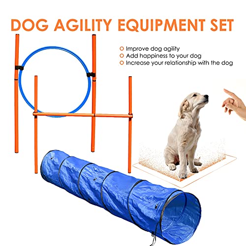 ETmate Set de Entrenamiento Agilidad Perros Juego De Equipos De Agilidad para Perros, Entrenamiento De Agilidad y Dirección, Túnel, Anillo De Salto, Poste De Salto, Poste De Tejido.