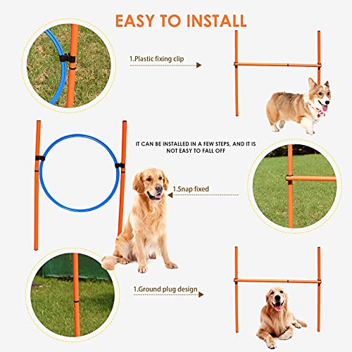 ETmate Set de Entrenamiento Agilidad Perros Juego De Equipos De Agilidad para Perros, Entrenamiento De Agilidad y Dirección, Túnel, Anillo De Salto, Poste De Salto, Poste De Tejido.